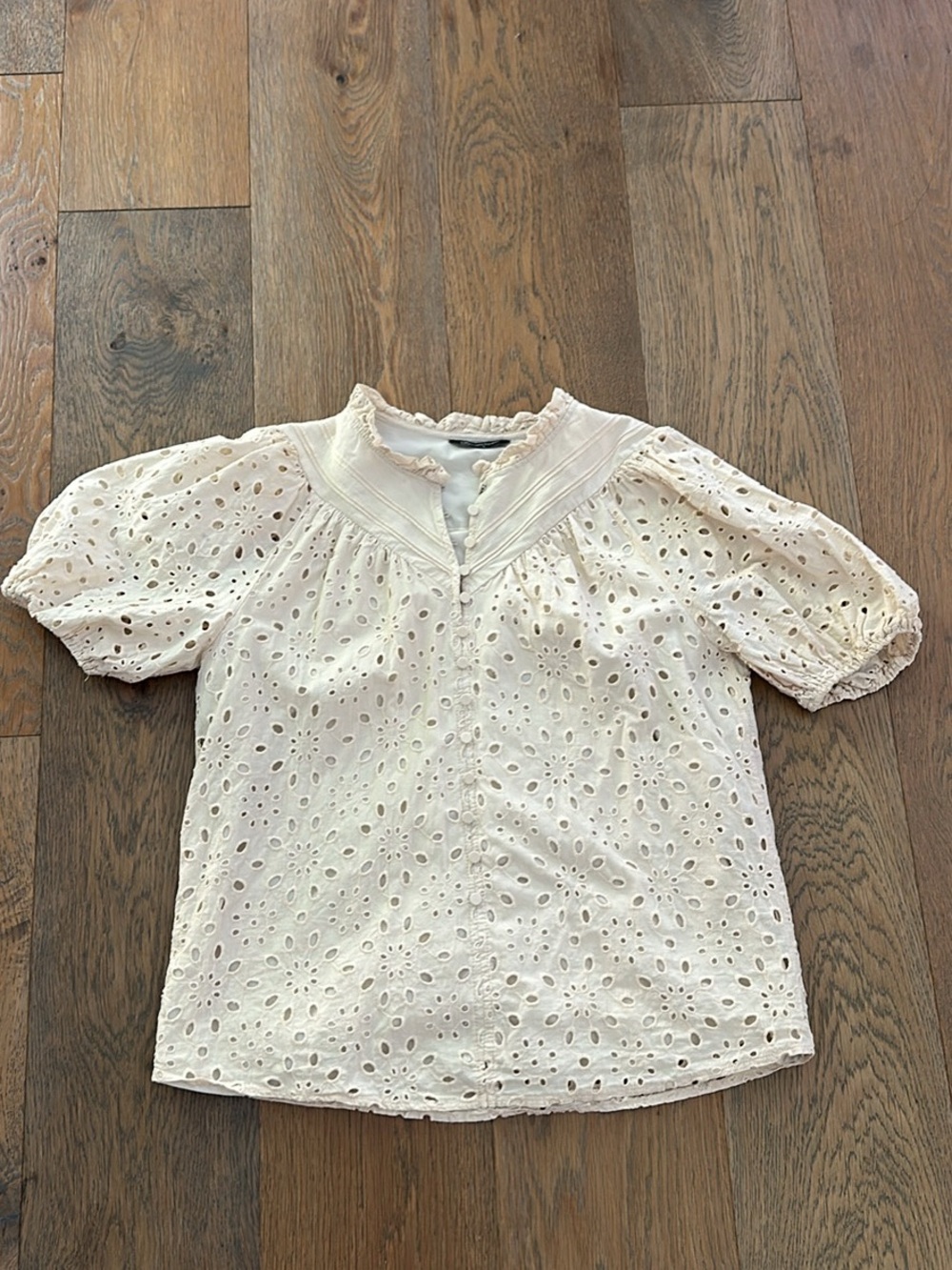 Eyelet Puff-Sleeve Top in Cream